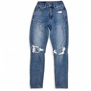 American Eagle Mom Jeans Distressed High Rise Denim